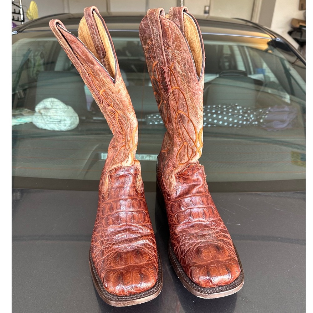 Buitre Handcrafted Leather Goods Alligator Embossed Western Boots Men's Size 8 - Picture 11 of 15